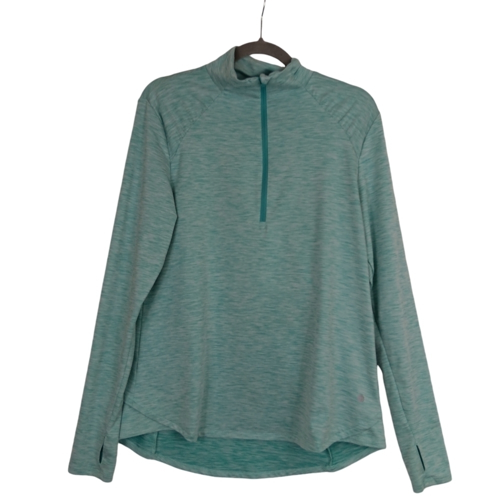 APANA Women Quarter Zip Long Sleeve Track Jacket Soft Blue Thumbholes size L